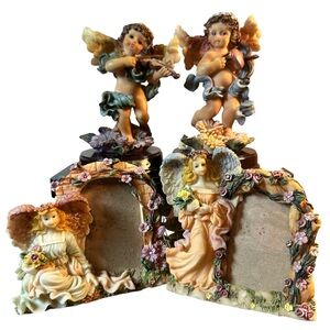 Vintage Ashley Belle Angel Cherub Resin Figurines & 2 Vintage Angel Photo Frames